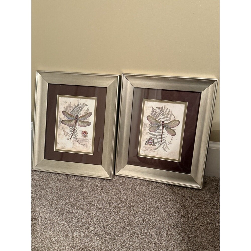 Regal Dragonfly Botanical Prints1 & 2 8×10 Art Framed Prints By Vision Studios .